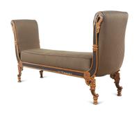 An Empire Style Painted and Parcel Gilt Metal Bench