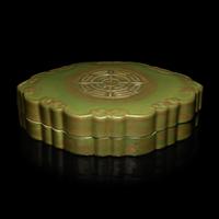A Chinese Gilt Decorated 'Tea Dust' Glazed Lobed Box and Cover, Qianlong Mark 乾隆款 茶葉末地描金團壽紋海棠式蓋盒