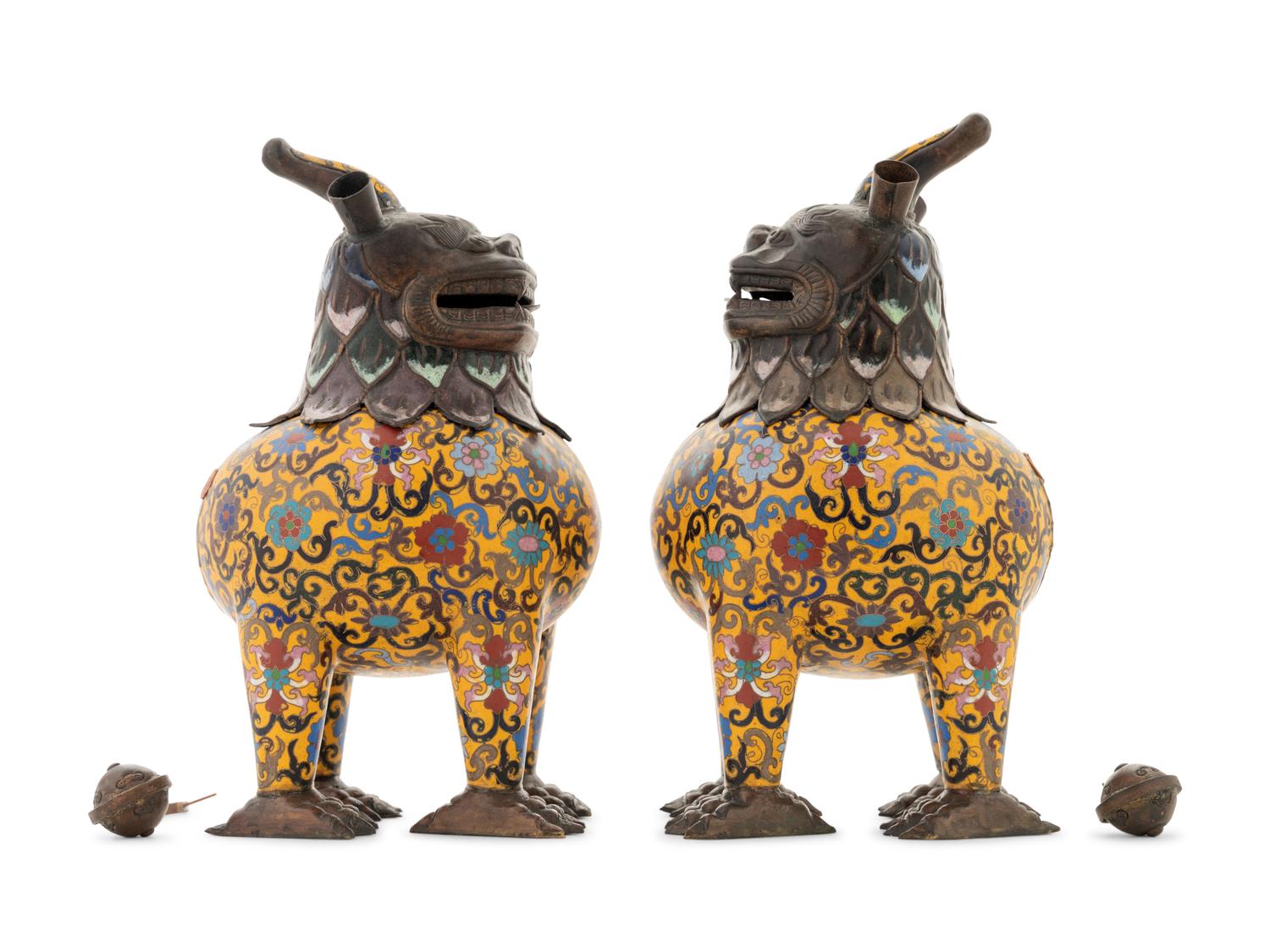A Pair of Cloisonné Enamel Lions