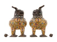 A Pair of Cloisonné Enamel Lions