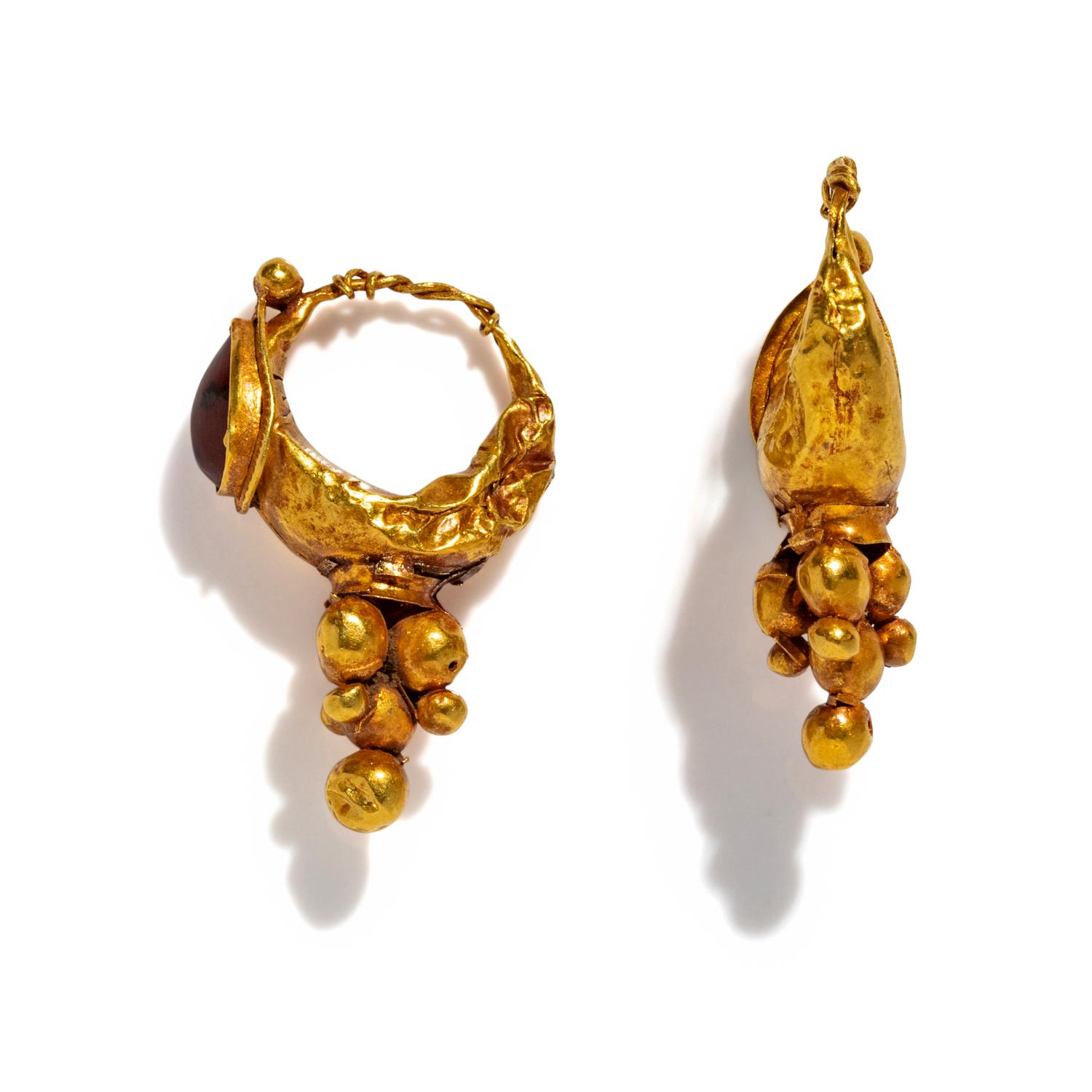A Pair of Roman Gold and Garnet Earrings