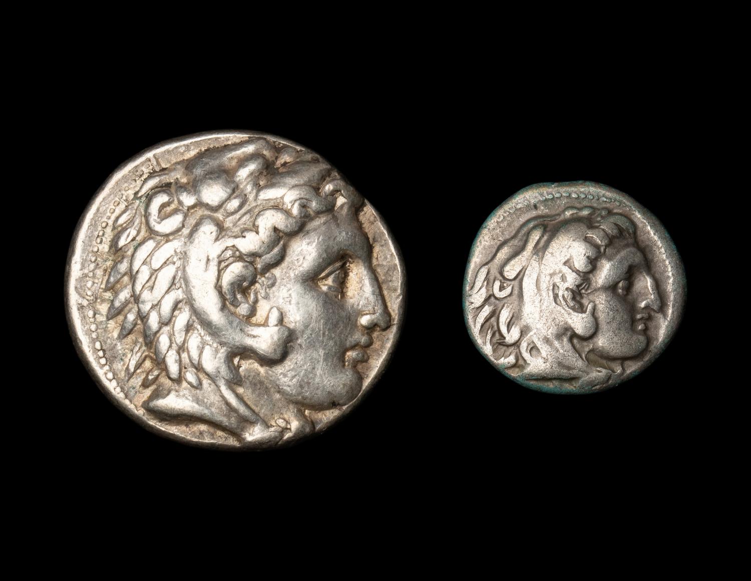 [ANCIENT] MACEDONIAN EMPIRE. Alexander III (the Great)(336-323 BC). Ar Tetradrachm (17.1 g) and Ar Drachm (4 g). Two Coins.