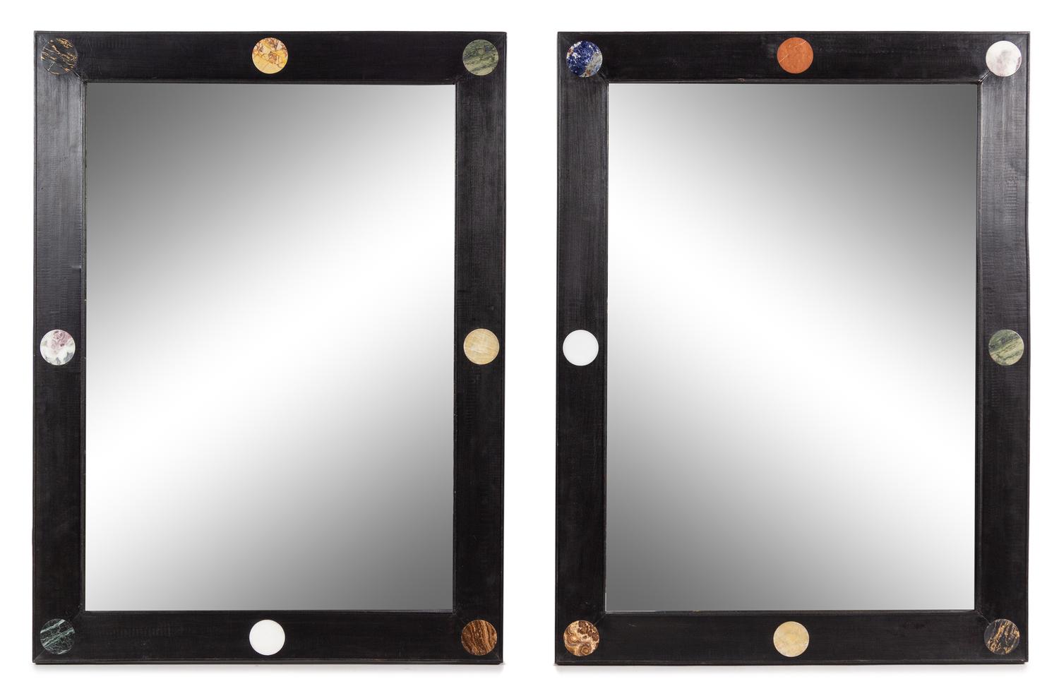 A Pair of Italian Neoclassical Marble Inlaid Ebonized Mirrors Height 48 x width 32 inches. — EARLY 20TH CENTURY