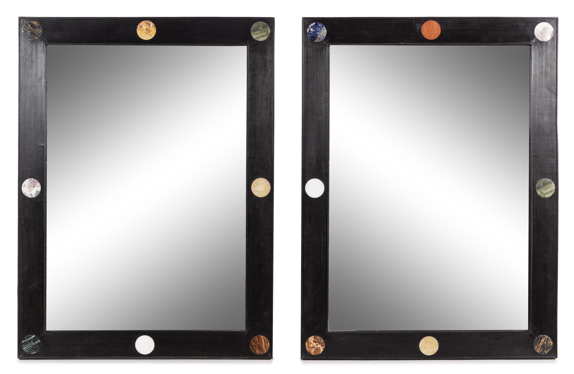 A Pair of Italian Neoclassical Marble Inlaid Ebonized Mirrors Height 48 x width 32 inches. — EARLY 20TH CENTURY