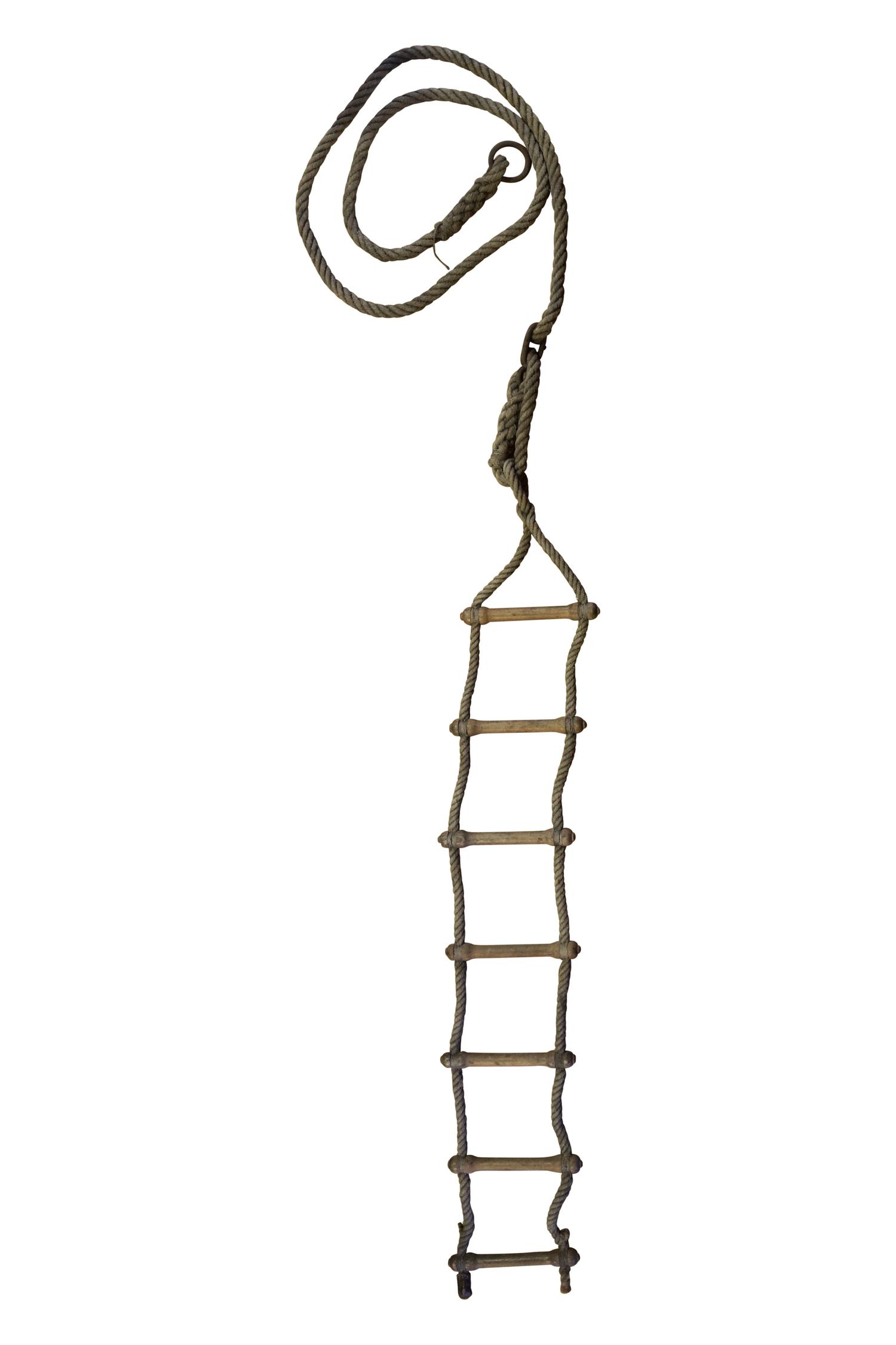 A Wood and Rope Climbing Ladder 9.5" W x 1" D x 170" H — Czech Republic, 20th Century