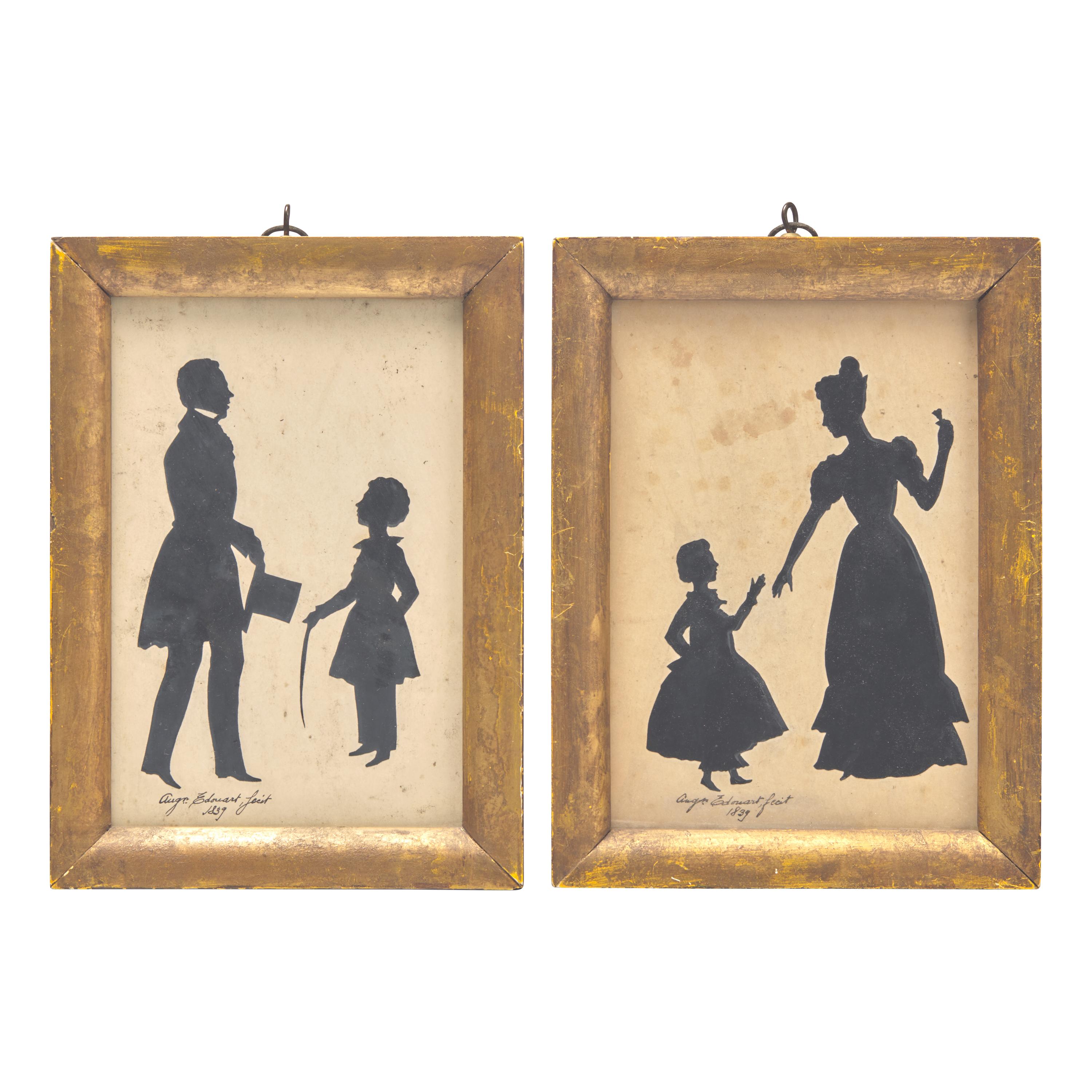 Auguste Amant Constant Fidèle Edouart (1789-1861) — Pair of Profile Silhouette Portraits: The Oakley Family , 1839