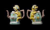 A Pair of Chinese Sancai Biscuit Teapots
