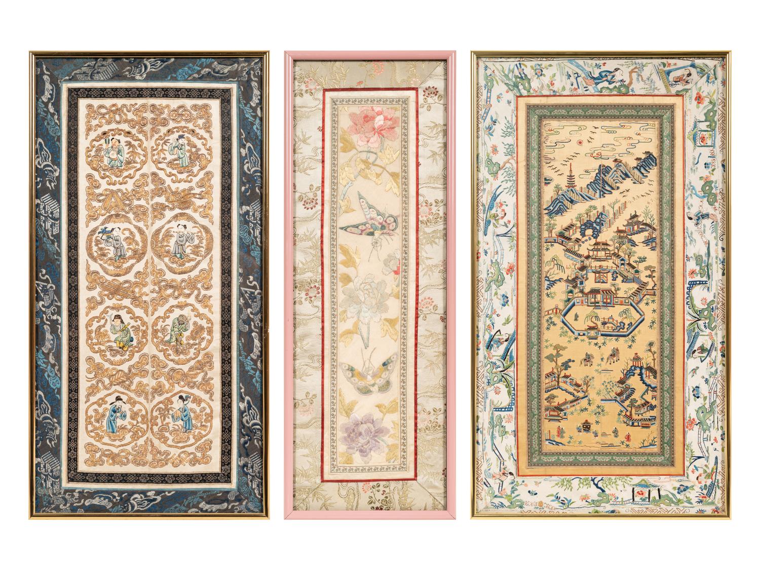 Three Chinese Embroidered Silk Sleeve Bands
