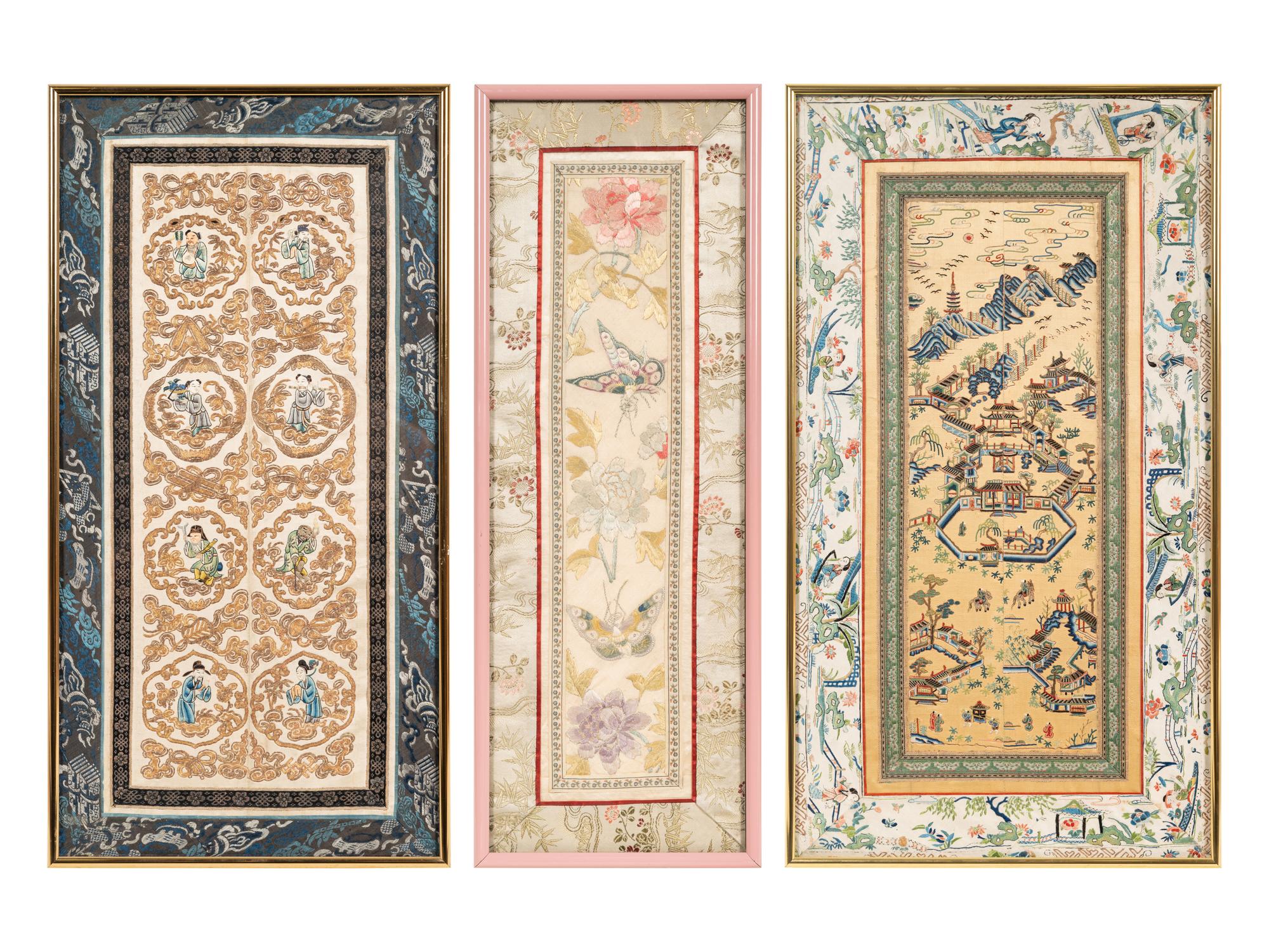 Three Chinese Embroidered Silk Sleeve Bands