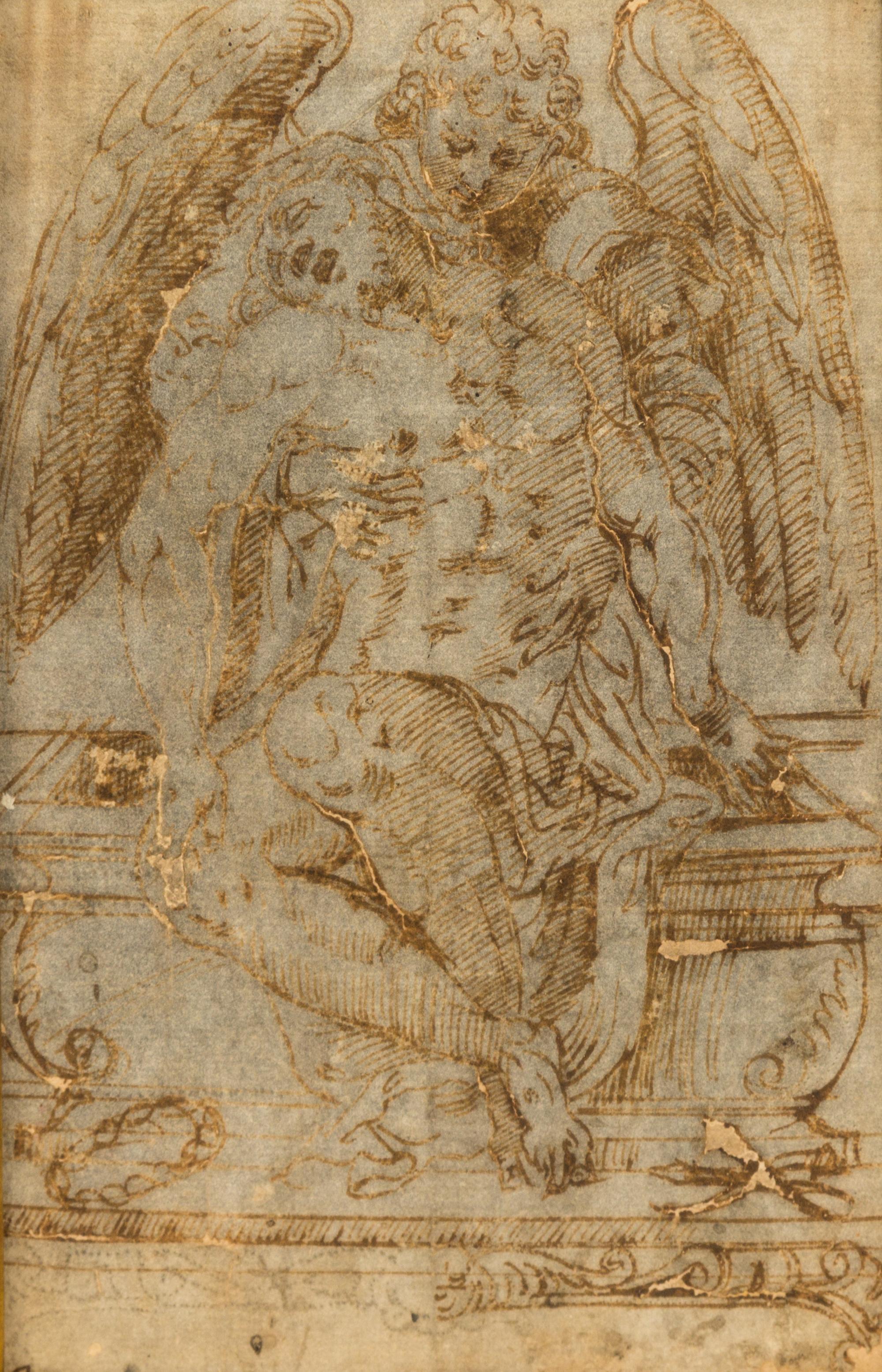 Attributed to Pompeo Cesura, (Italian, died 1571), A Seraphim supporting the Dead Christ