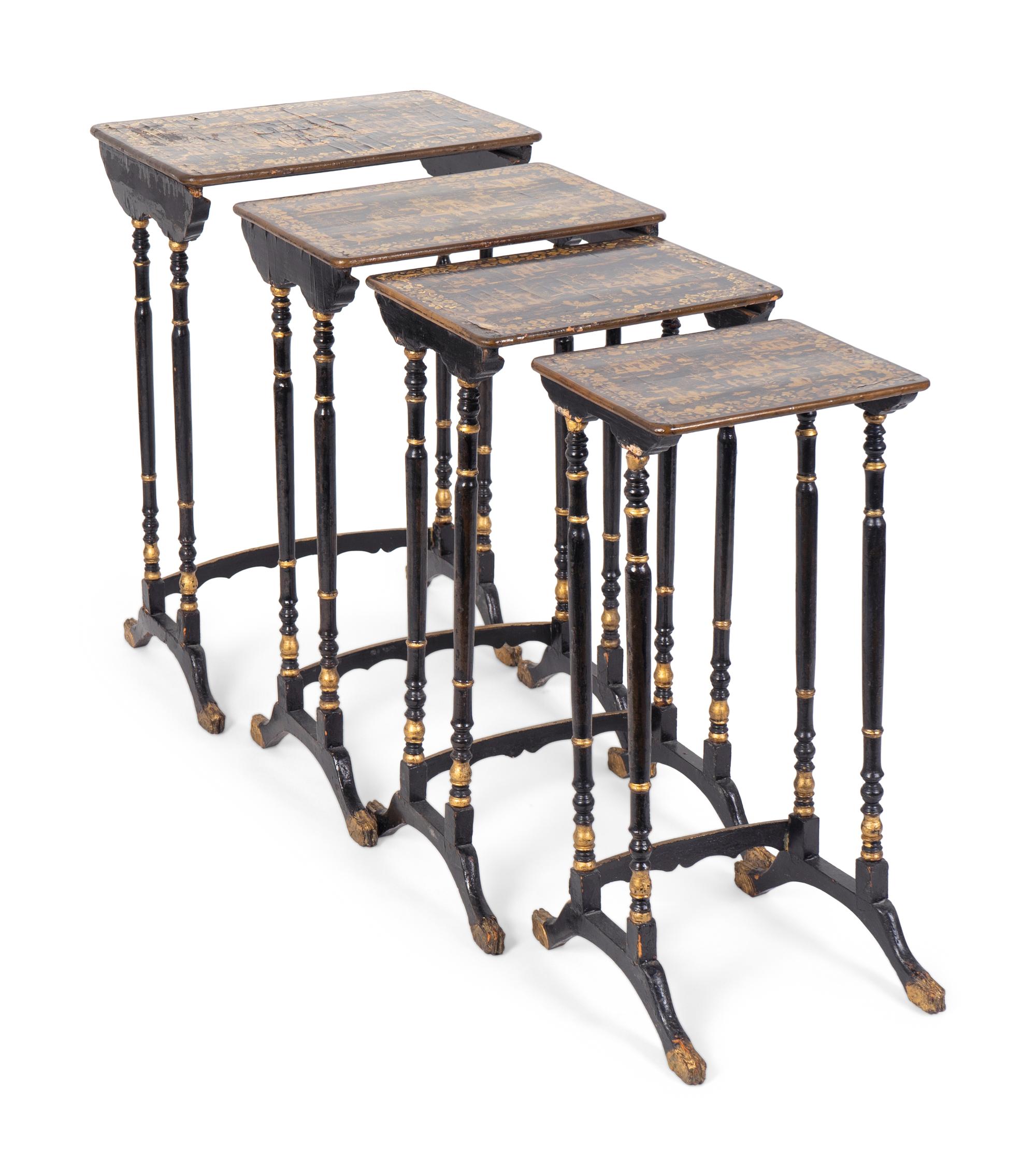 A Nest of Four Chinese Export Gilt-Decorated Black Lacquer Tables — 19TH CENTURY