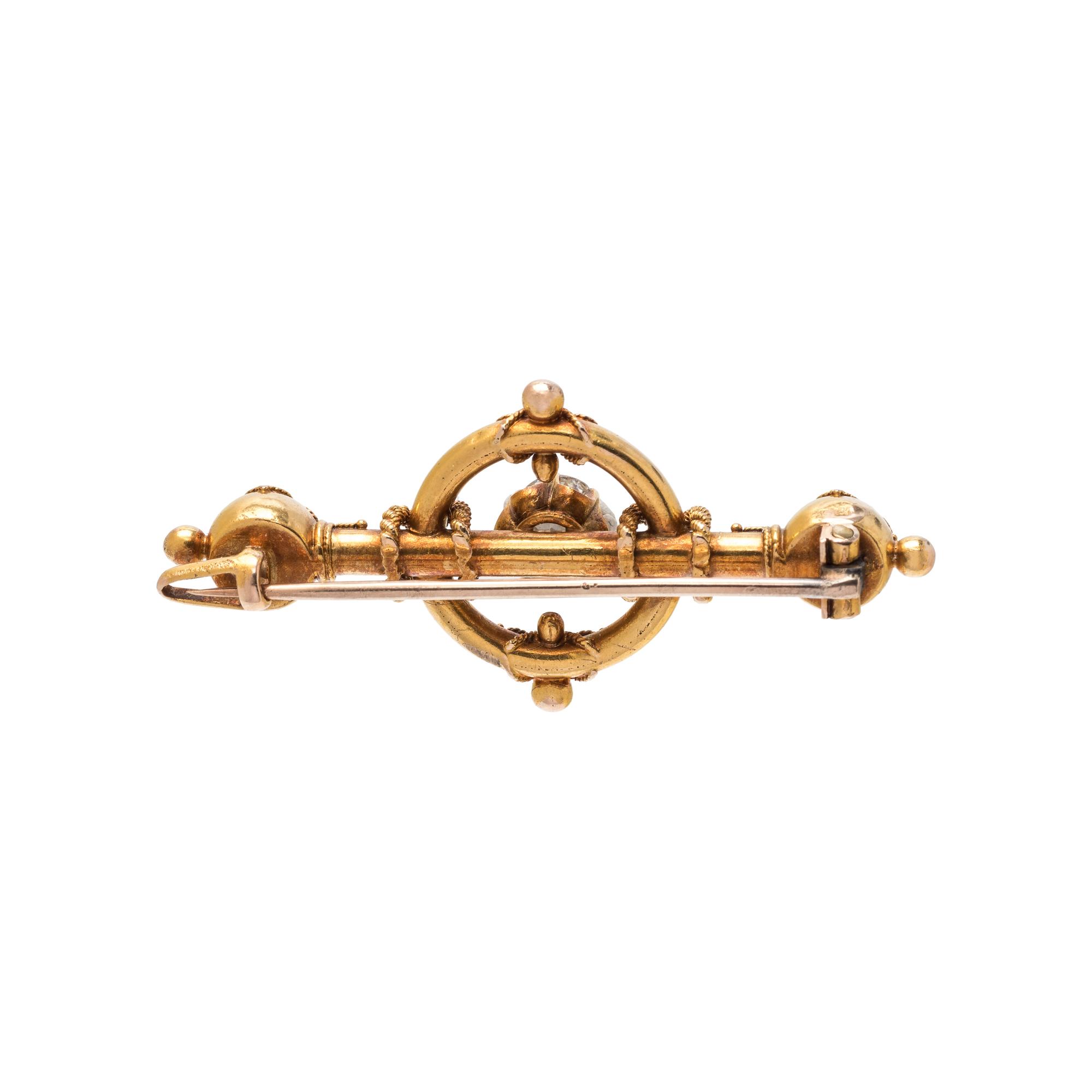 ETRUSCAN REVIVAL, YELLOW GOLD AND DIAMOND BROOCH