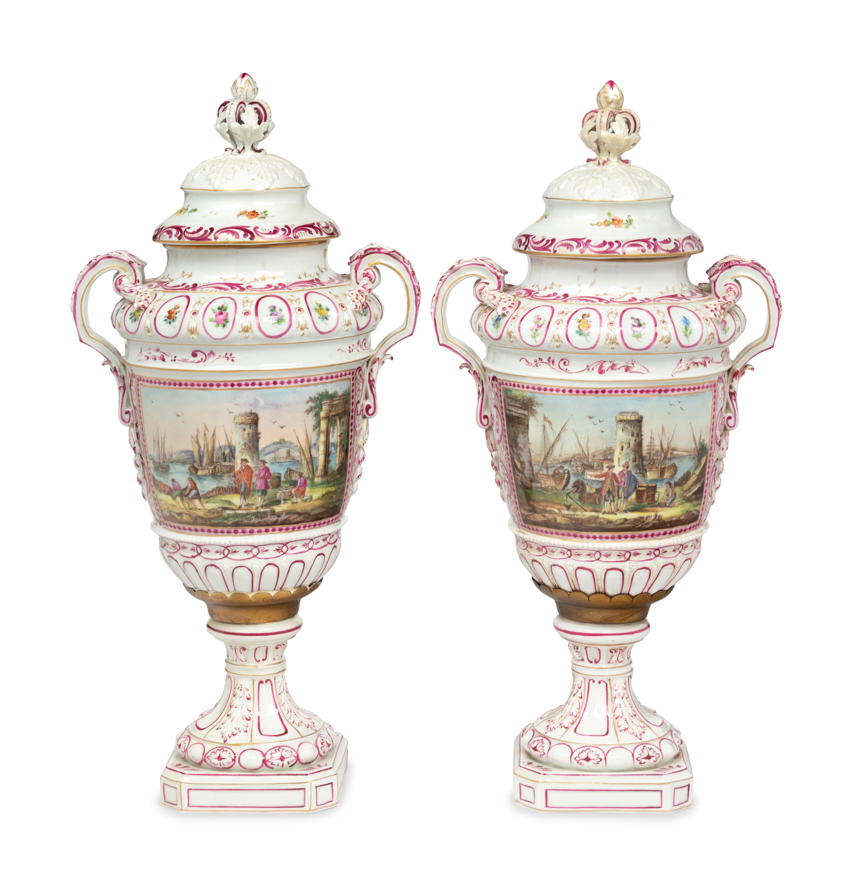 A Pair of Continental Porcelain Urns