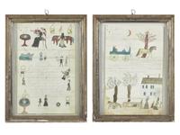 American School 19th Century, A Pair of Double-Sided Ledger Drawings