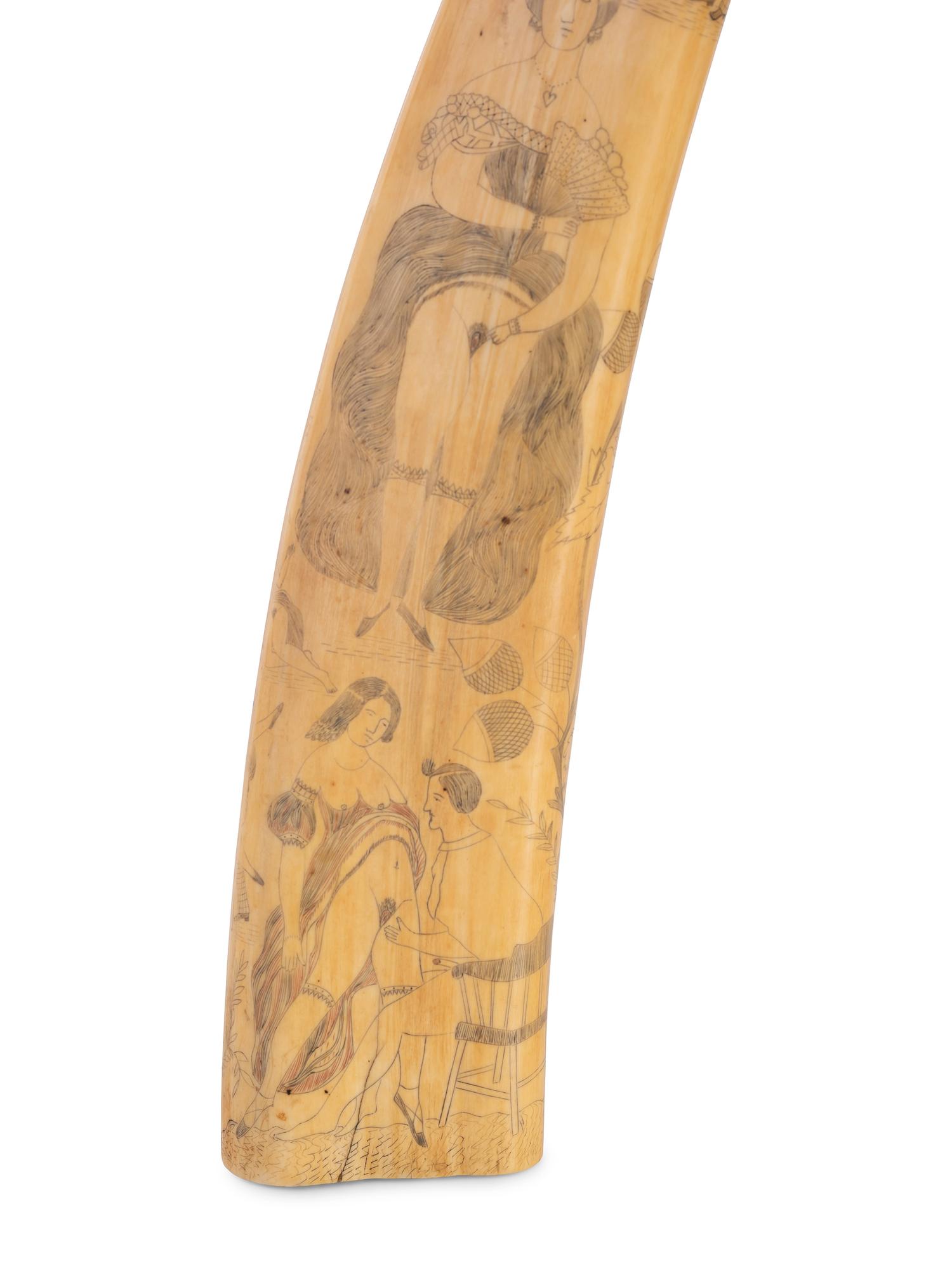 A Scrimshaw Walrus Tusk with Erotic Depictions