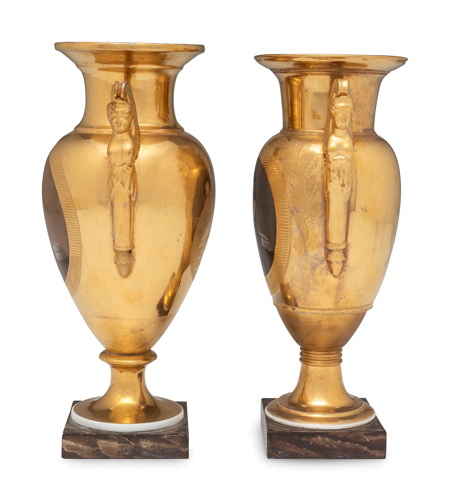 Two War of 1812 Gilt and Hand Painted Porcelain Portrait Vases