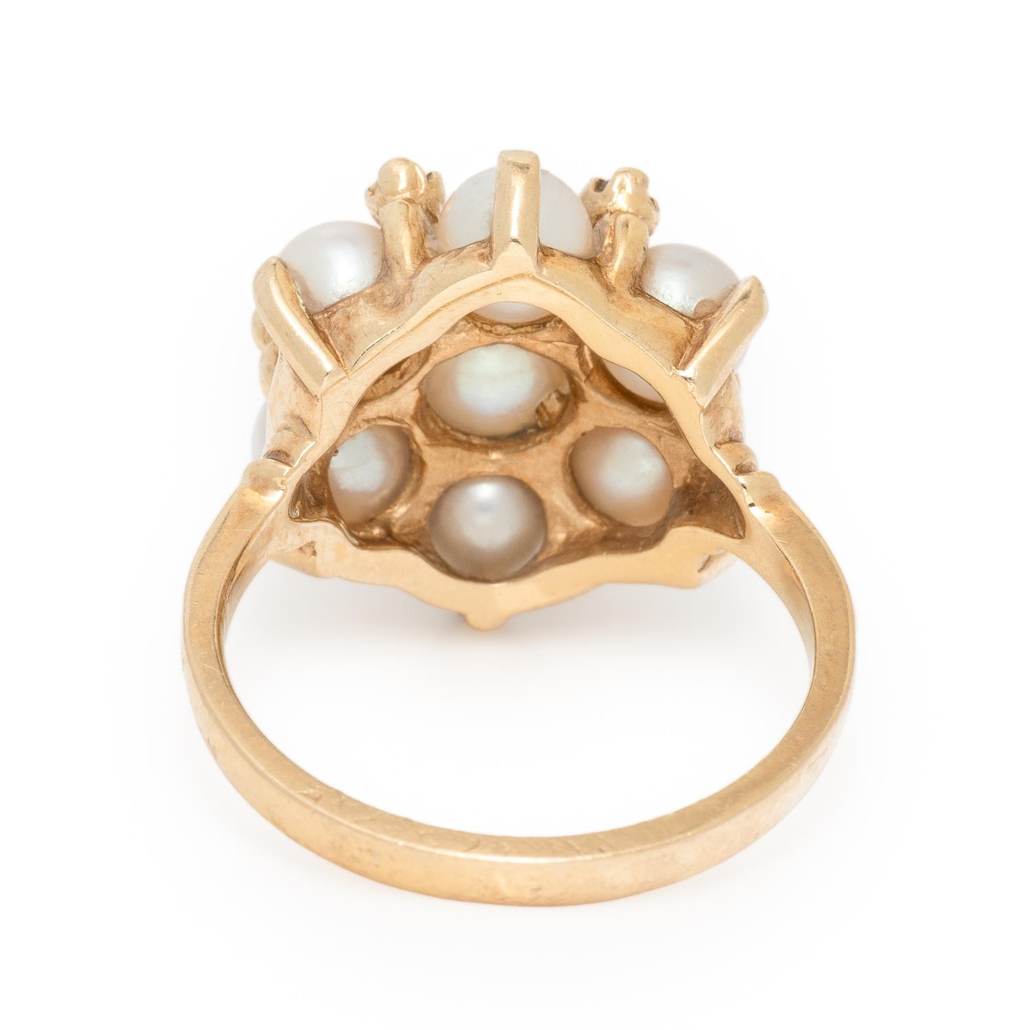 Cultured Pearl, Diamond, and Yellow Gold Ring