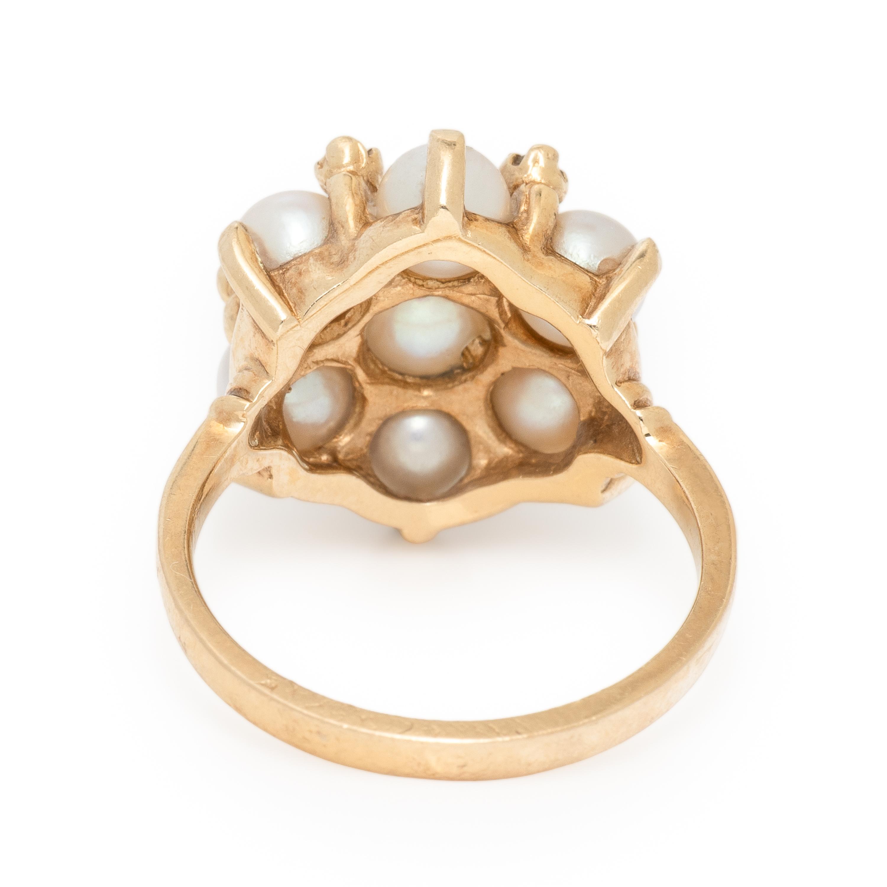 Cultured Pearl, Diamond, and Yellow Gold Ring