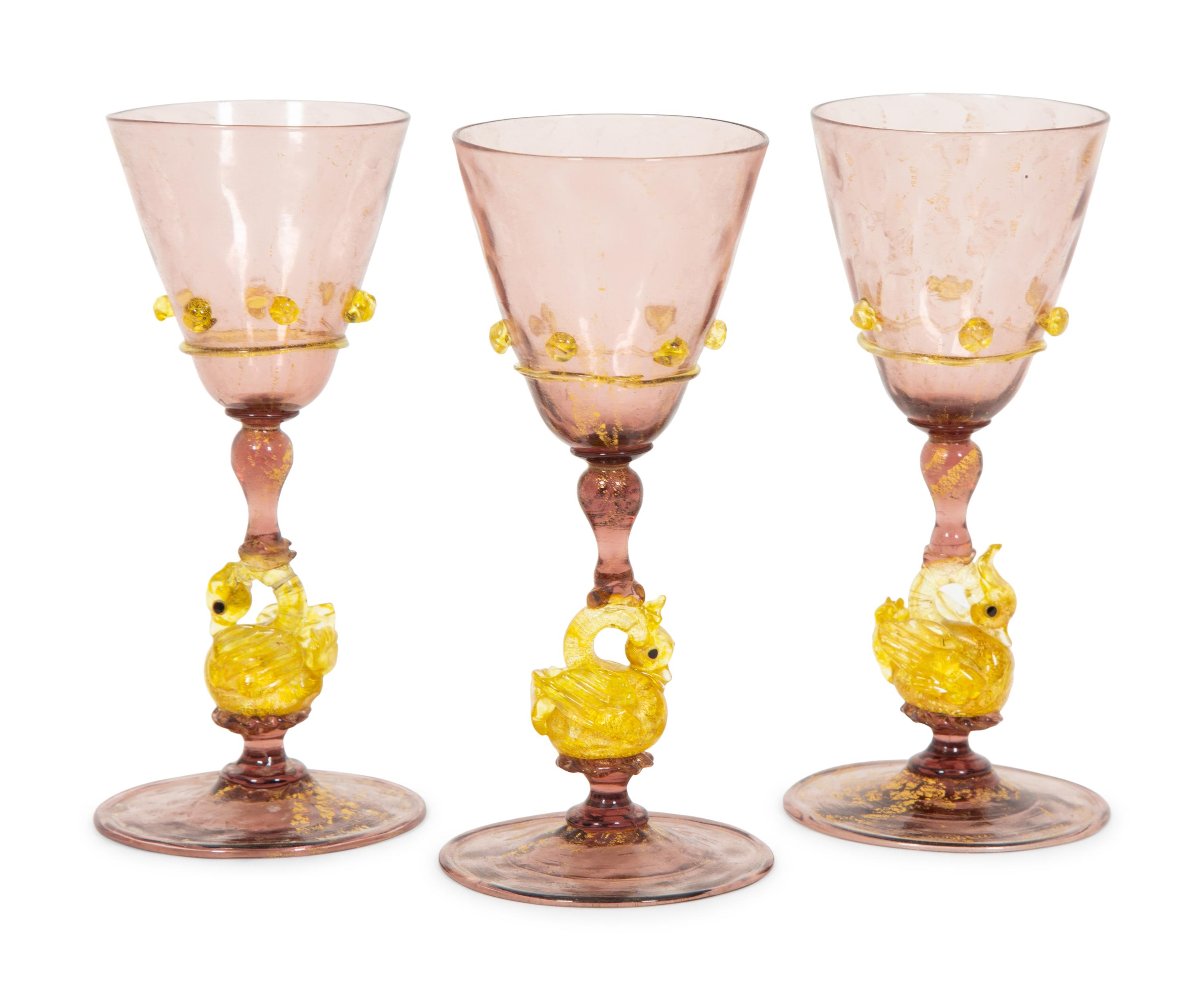 A Set of Nine Murano Glass Wine Glasses