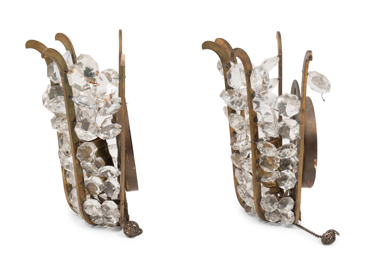 A Pair of Gilt Bronze and Glass Single-Light Sconces