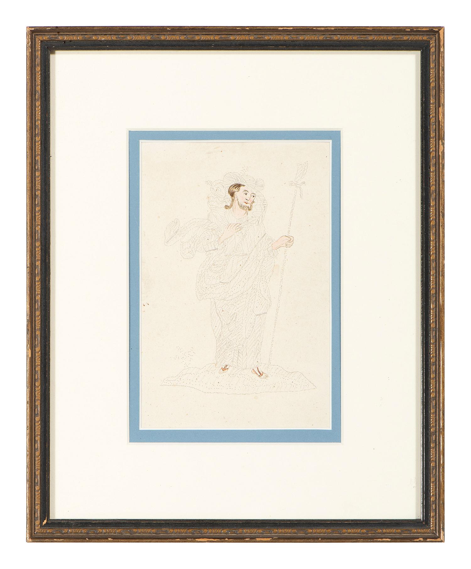 Six Figural Pinprick and Watercolor Pictures