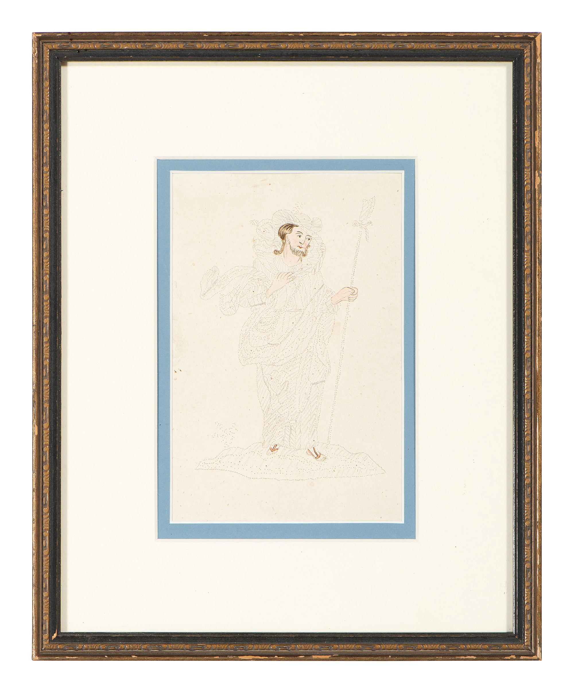 Six Figural Pinprick and Watercolor Pictures