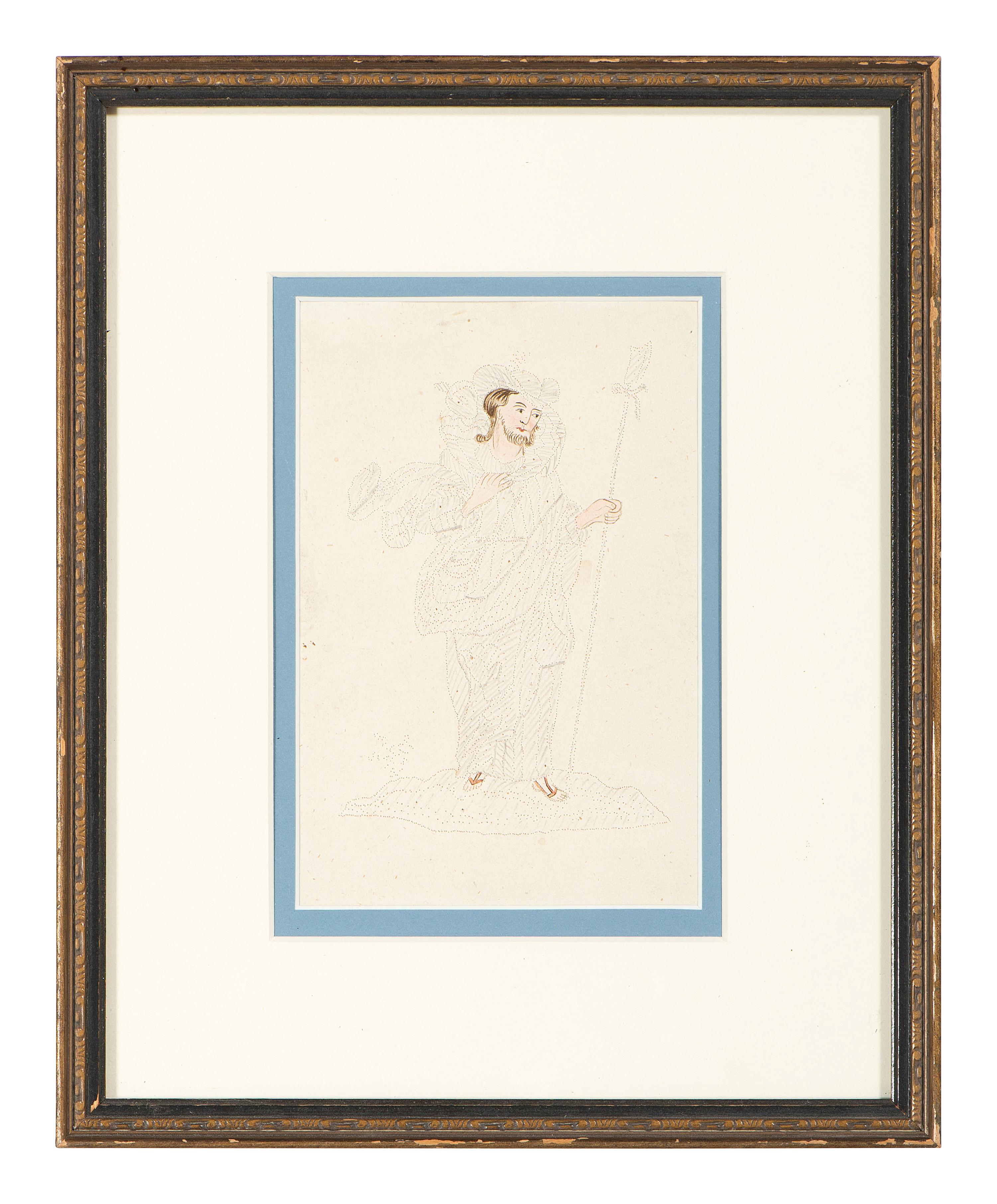 Six Figural Pinprick and Watercolor Pictures