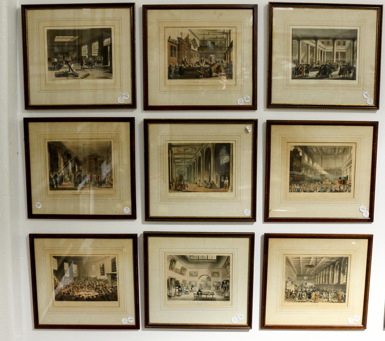 A Set of Nine English Hand-Colored Engravings 9 x 10 3/4 inches. — 19TH CENTURY