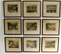 A Set of Nine English Hand-Colored Engravings 9 x 10 3/4 inches. — 19TH CENTURY