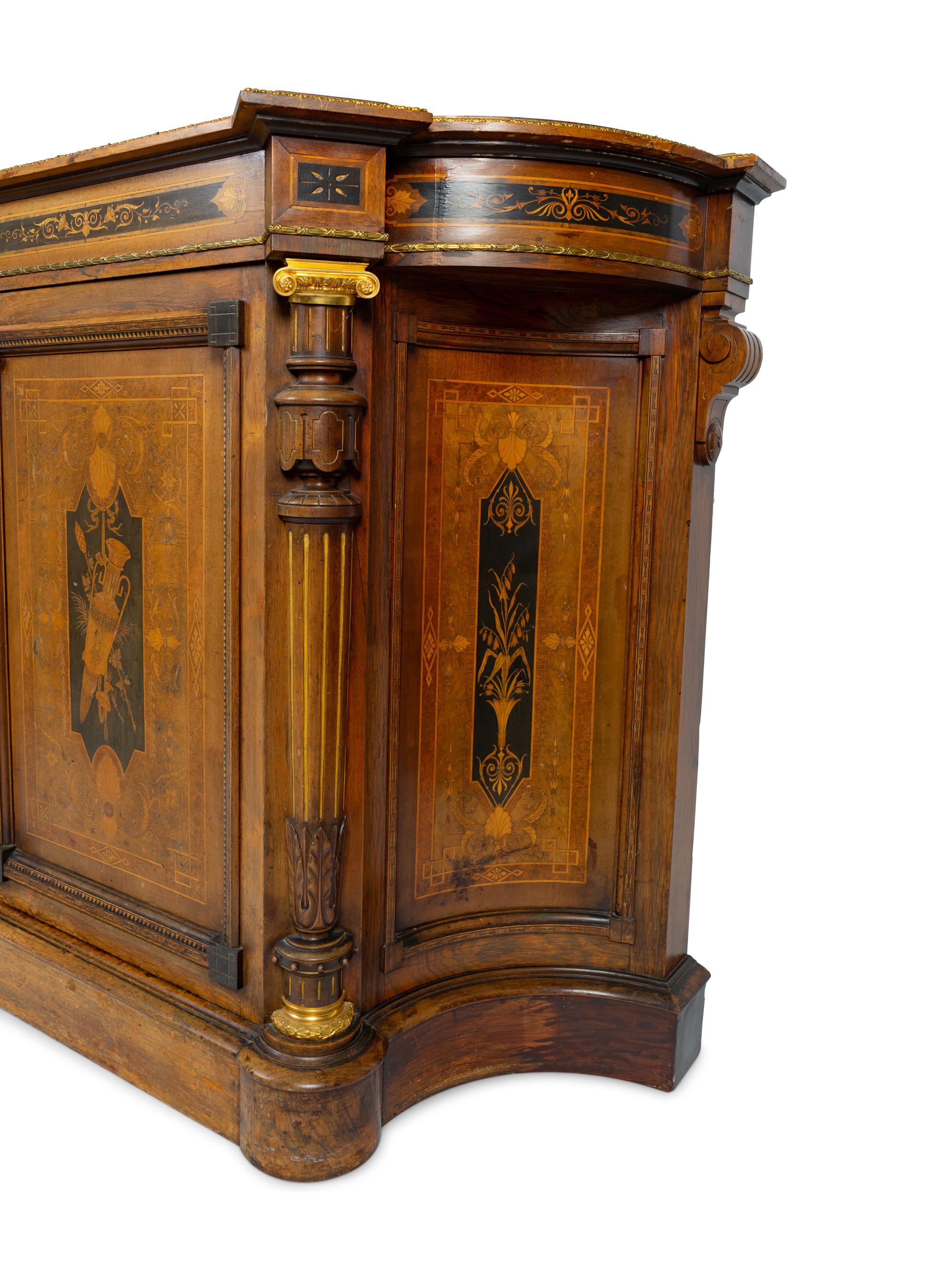 An English Aesthetic Movement Part-Ebonized Marquetry Cabinet