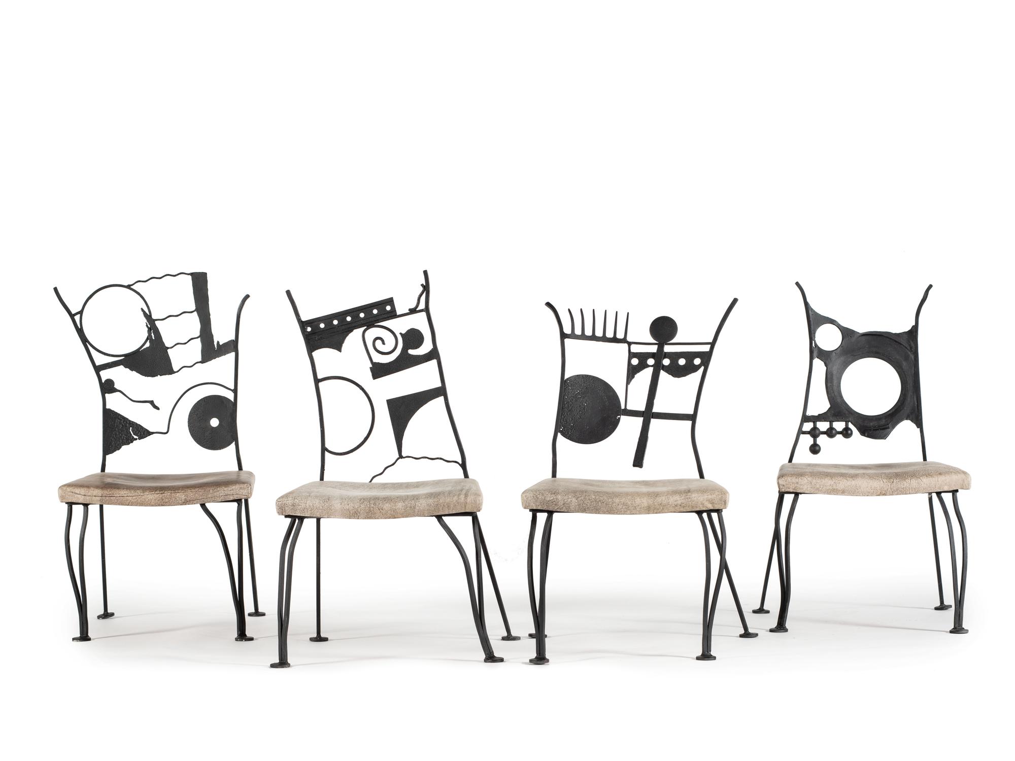 A Set of Four Post-Modern Painted Wrought Iron Chairs