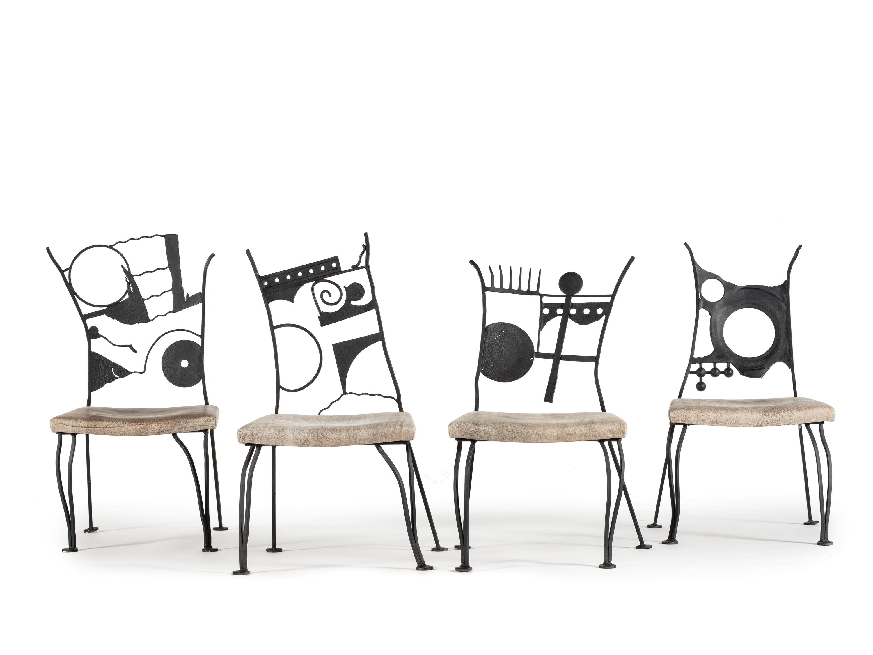 A Set of Four Post-Modern Painted Wrought Iron Chairs