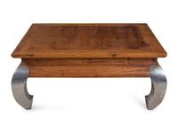 A Contemporary Walnut Cocktail Table with Chromed Metal Legs