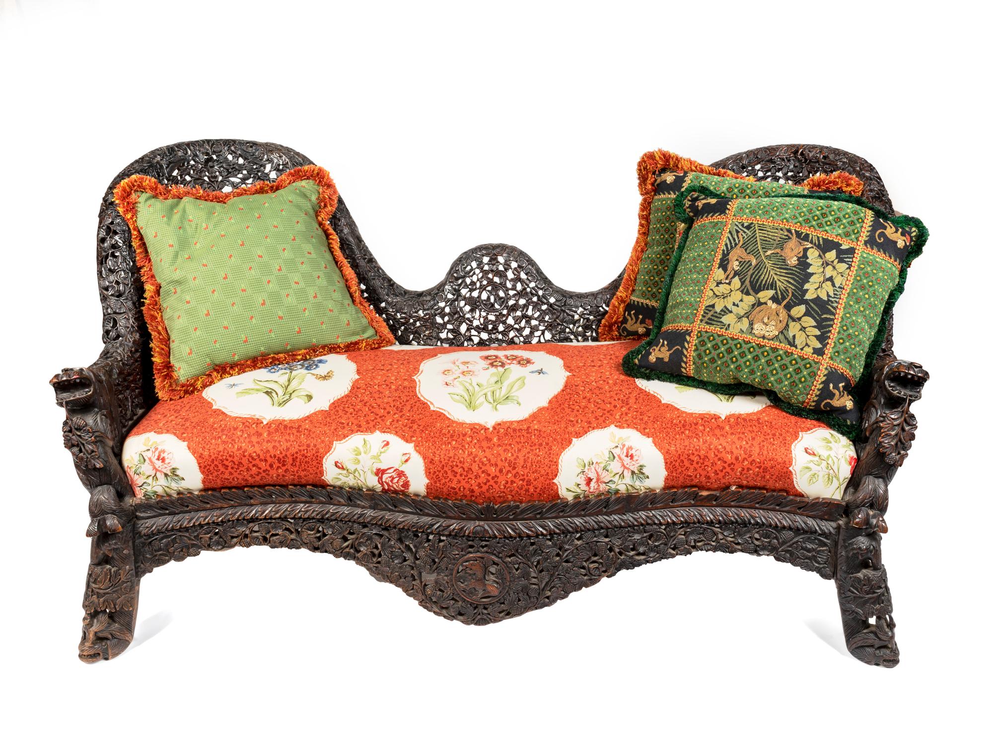 A Burmese Pierce-Carved Ironwood Settee — 19TH/20TH CENTURY