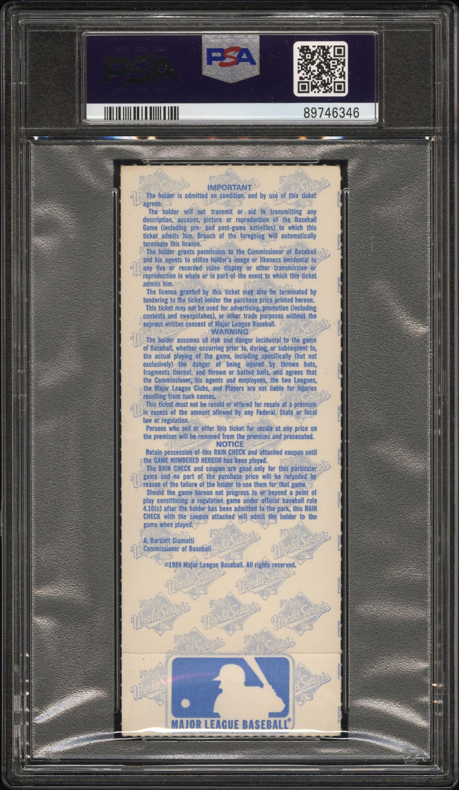 An October 27, 1989 Oakland Athletics vs. San Francisco Giants World Series Game 3 Ticket Stub - Game Postponed Due To Earthquake (PSA 3 VG)