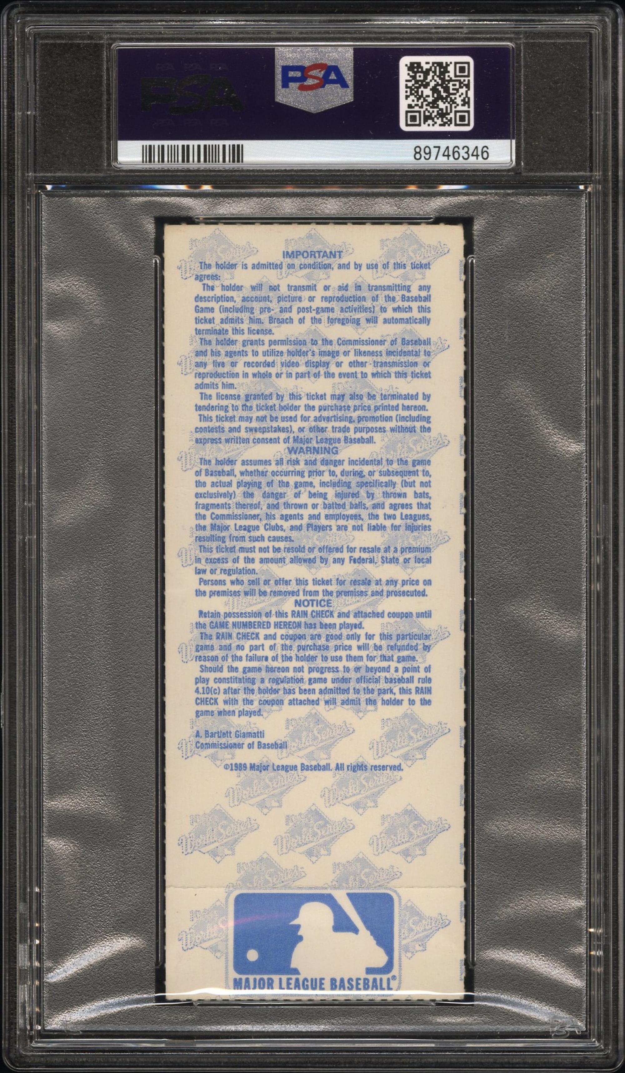 An October 27, 1989 Oakland Athletics vs. San Francisco Giants World Series Game 3 Ticket Stub - Game Postponed Due To Earthquake (PSA 3 VG)