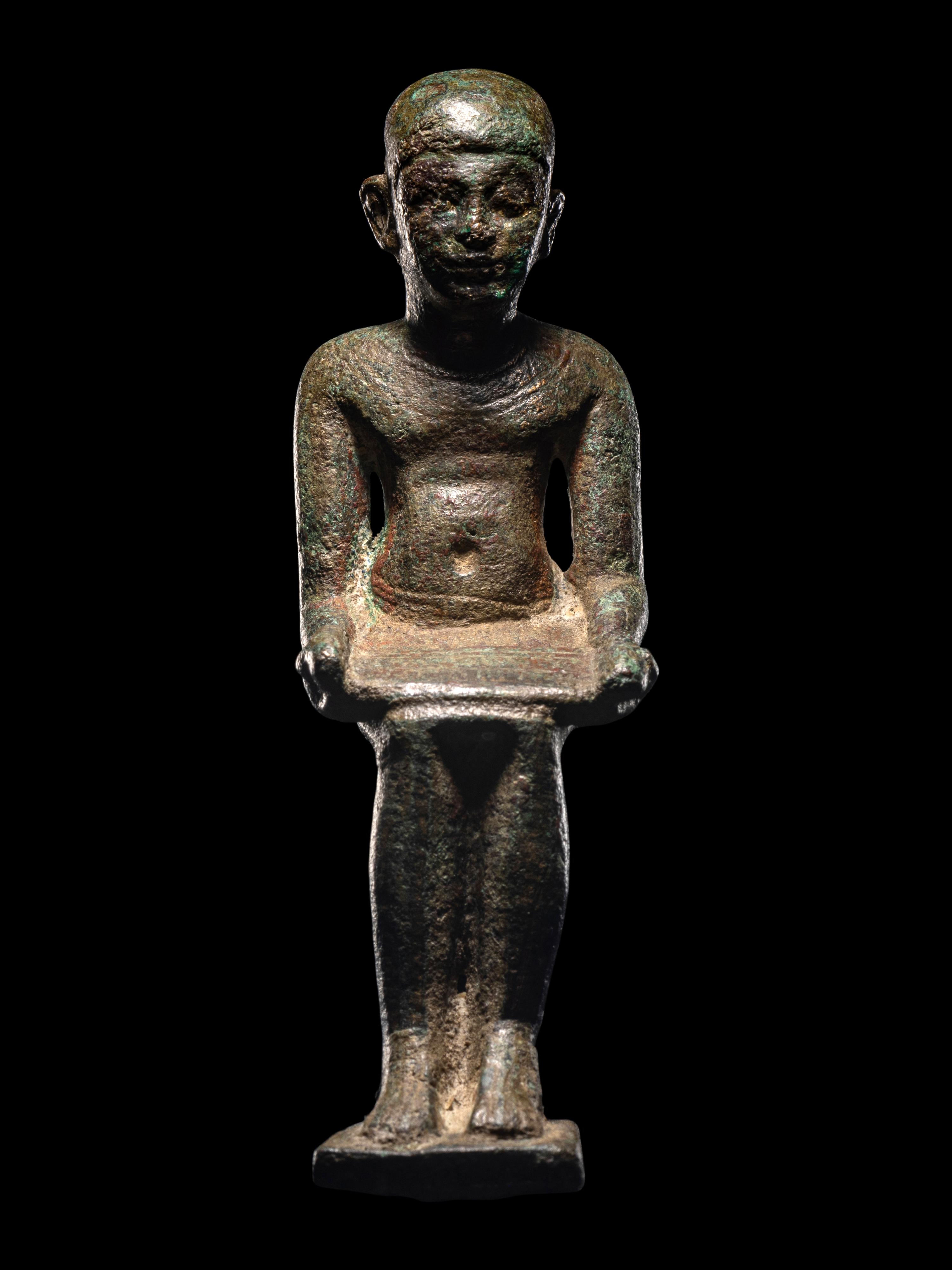 An Egyptian Bronze Imhotep with Silver Inlaid Eyes