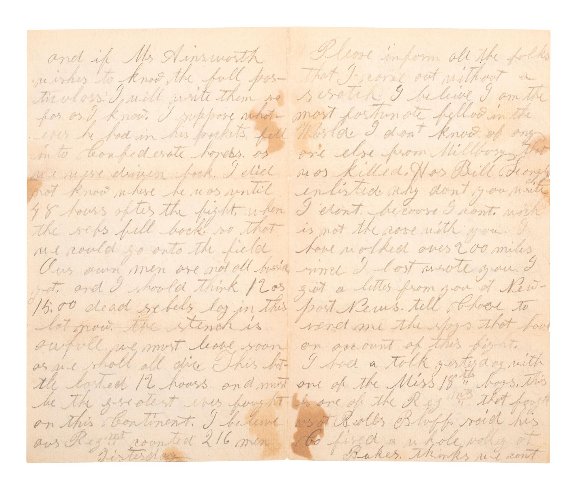 [CIVIL WAR]. Soldier's letter about the Battle of Antietam. "Near Sharpsburg," 20 September [1862].