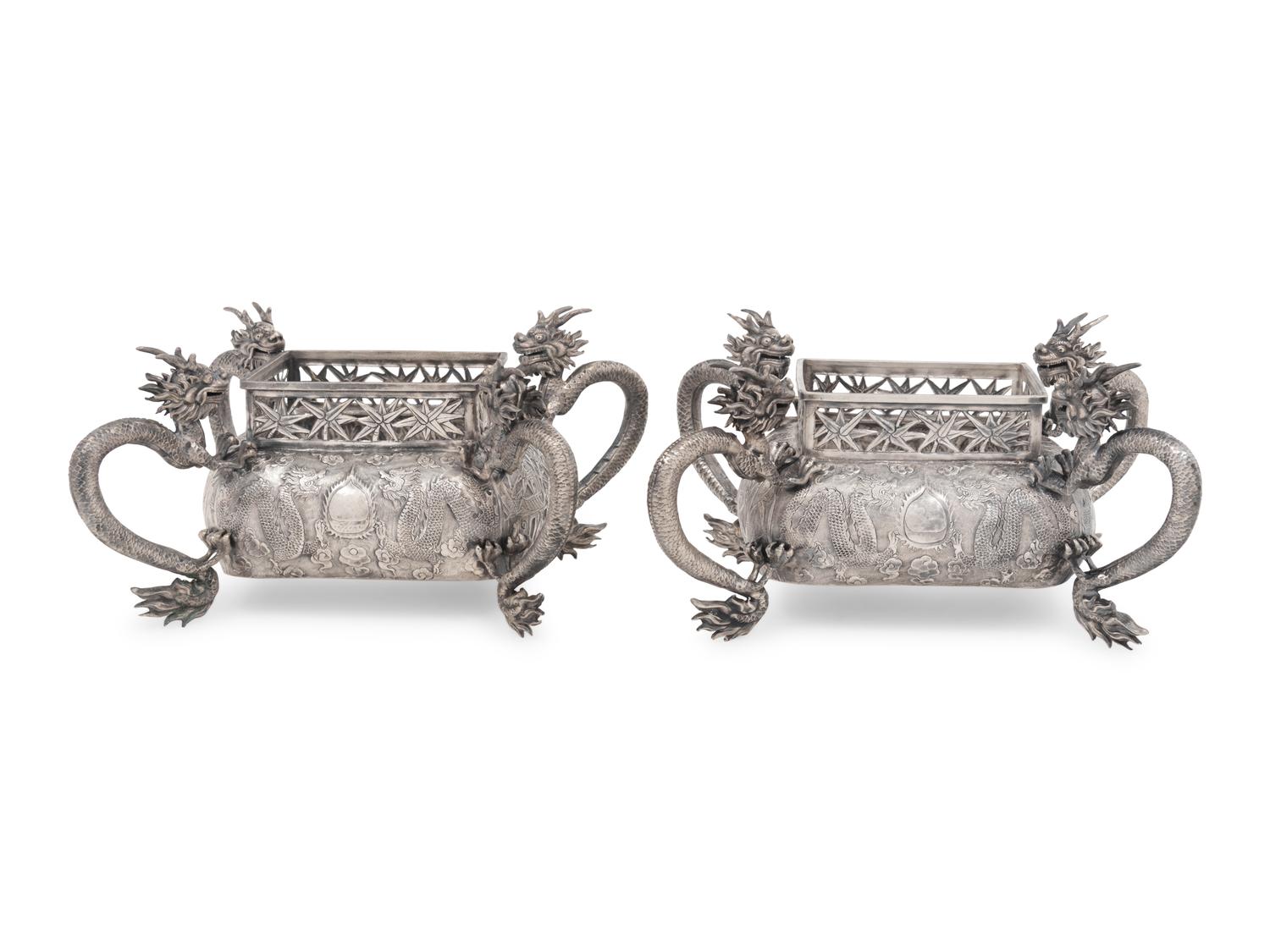 A Pair of Silver Chinese Jardinières