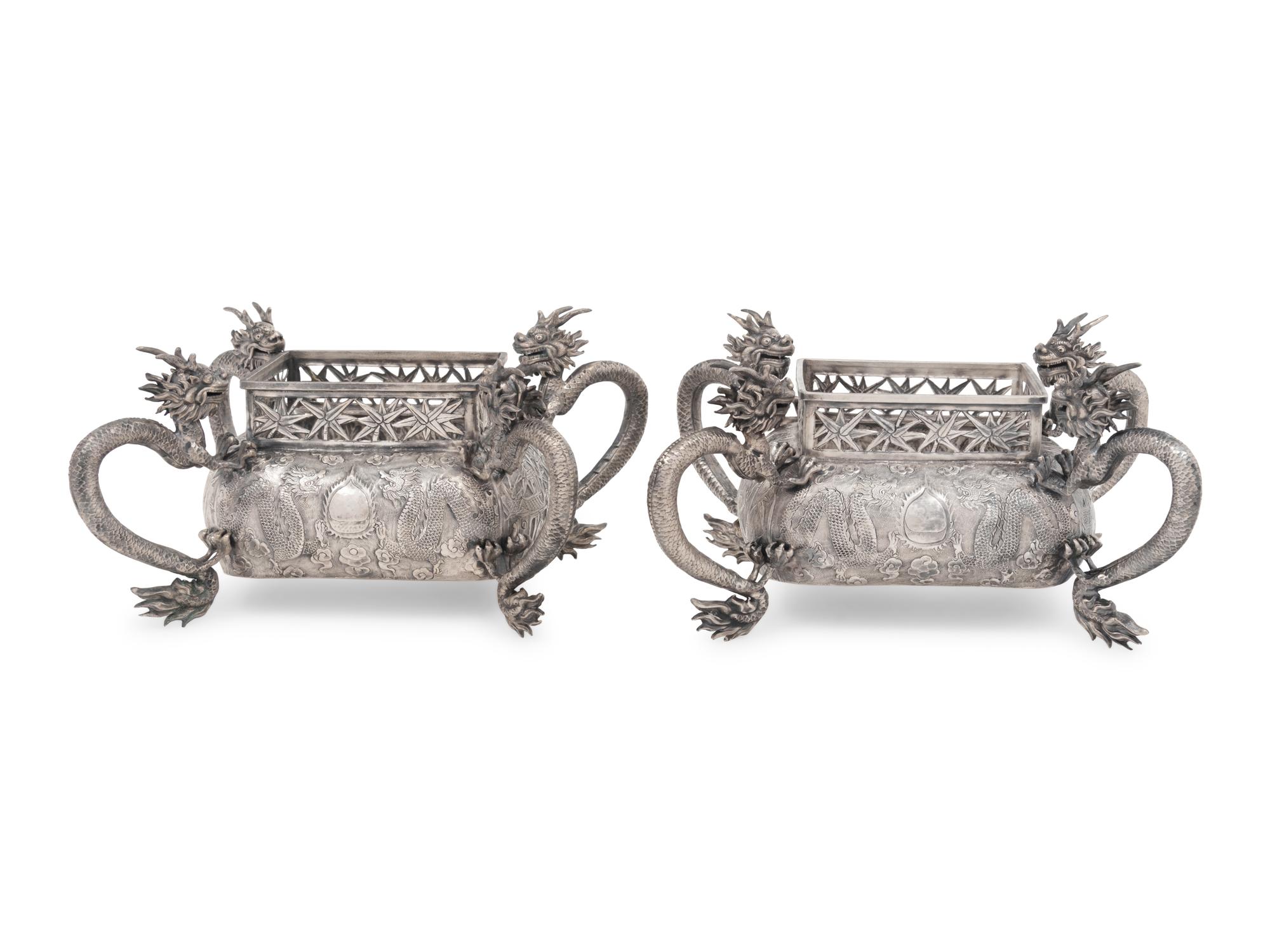 A Pair of Silver Chinese Jardinières