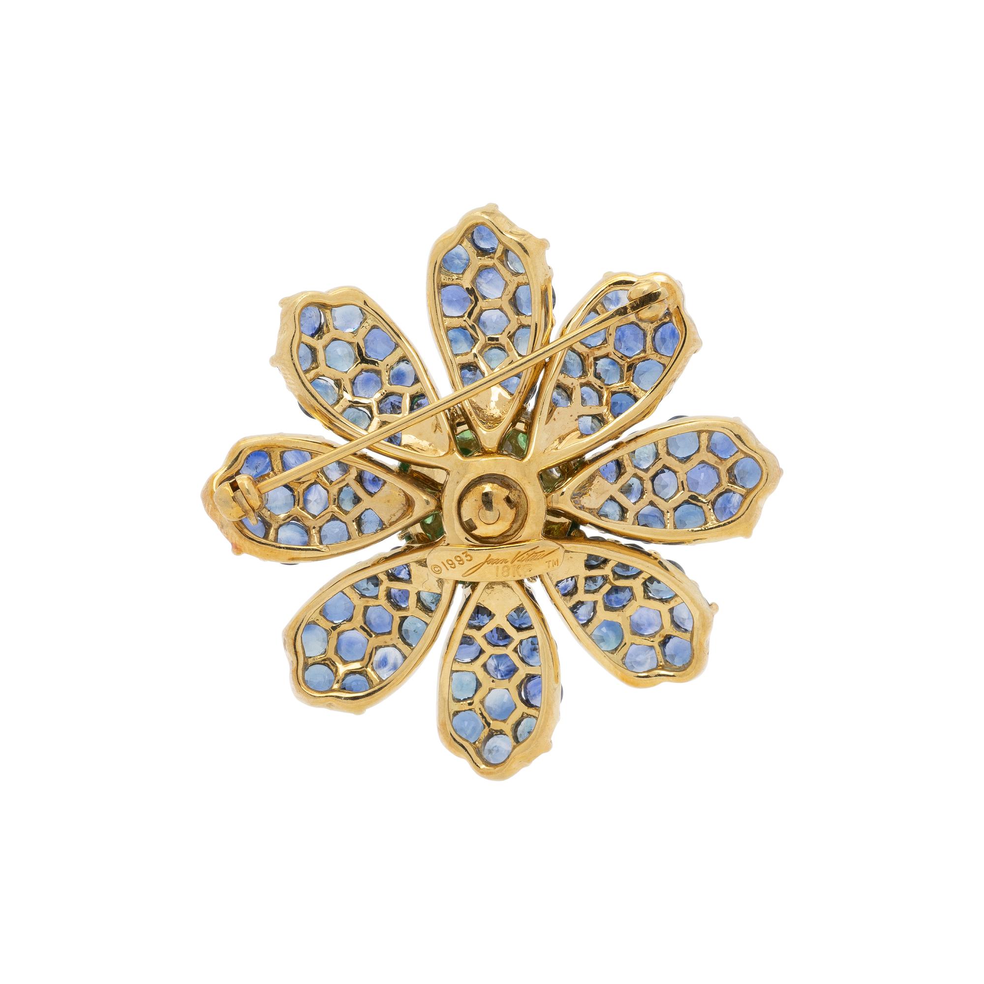 JEAN VITAU, SAPPHIRE, GARNET, AND DIAMOND FLOWER PIN
