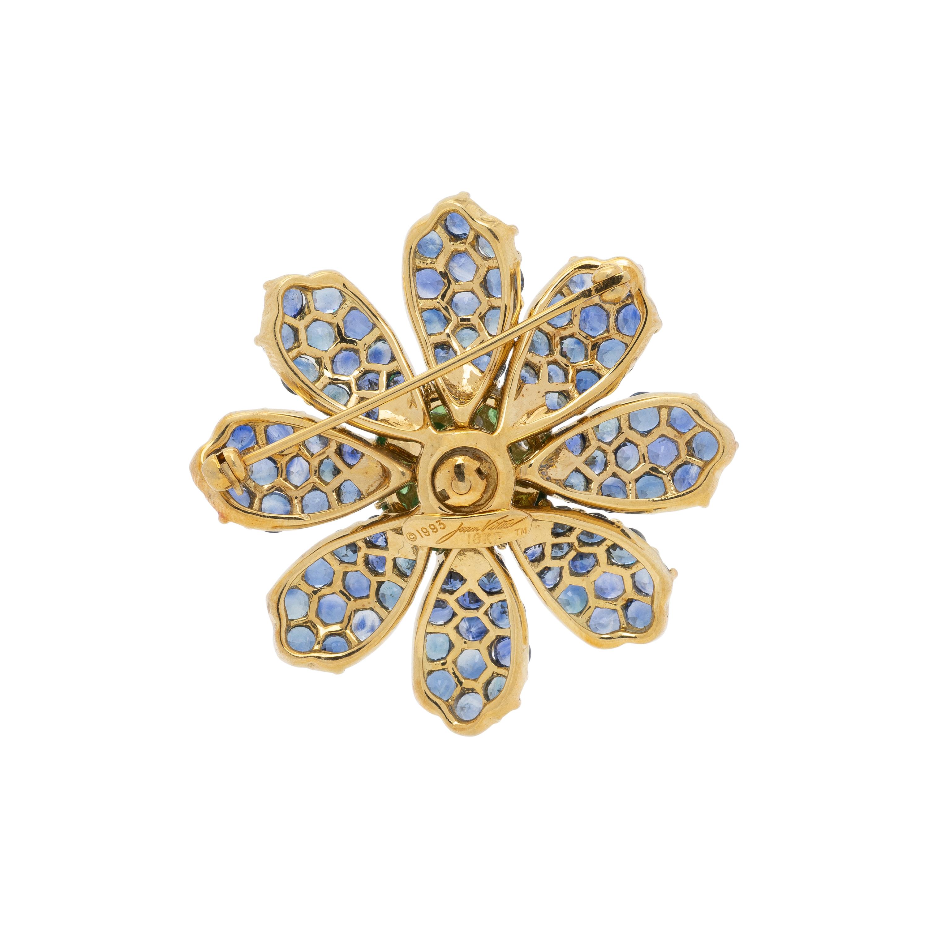 JEAN VITAU, SAPPHIRE, GARNET, AND DIAMOND FLOWER PIN