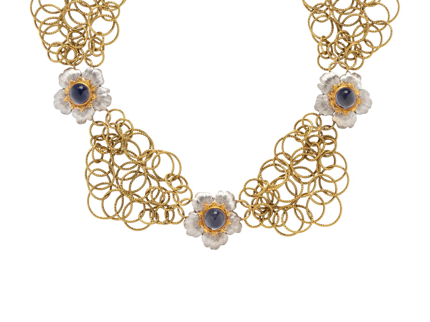 BUCCELLATI, BICOLOR GOLD AND IOLITE FLOWER NECKLACE