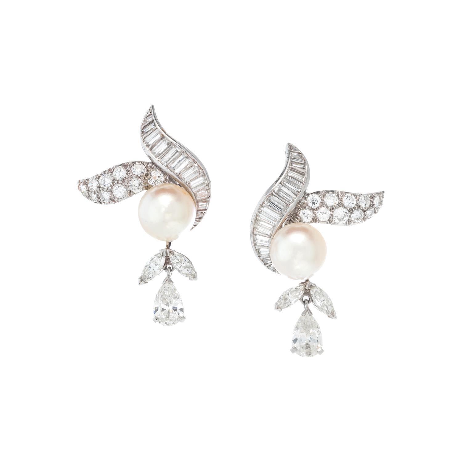 DIAMOND AND CULTURED PEARL EARCLIPS