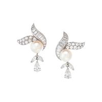 DIAMOND AND CULTURED PEARL EARCLIPS