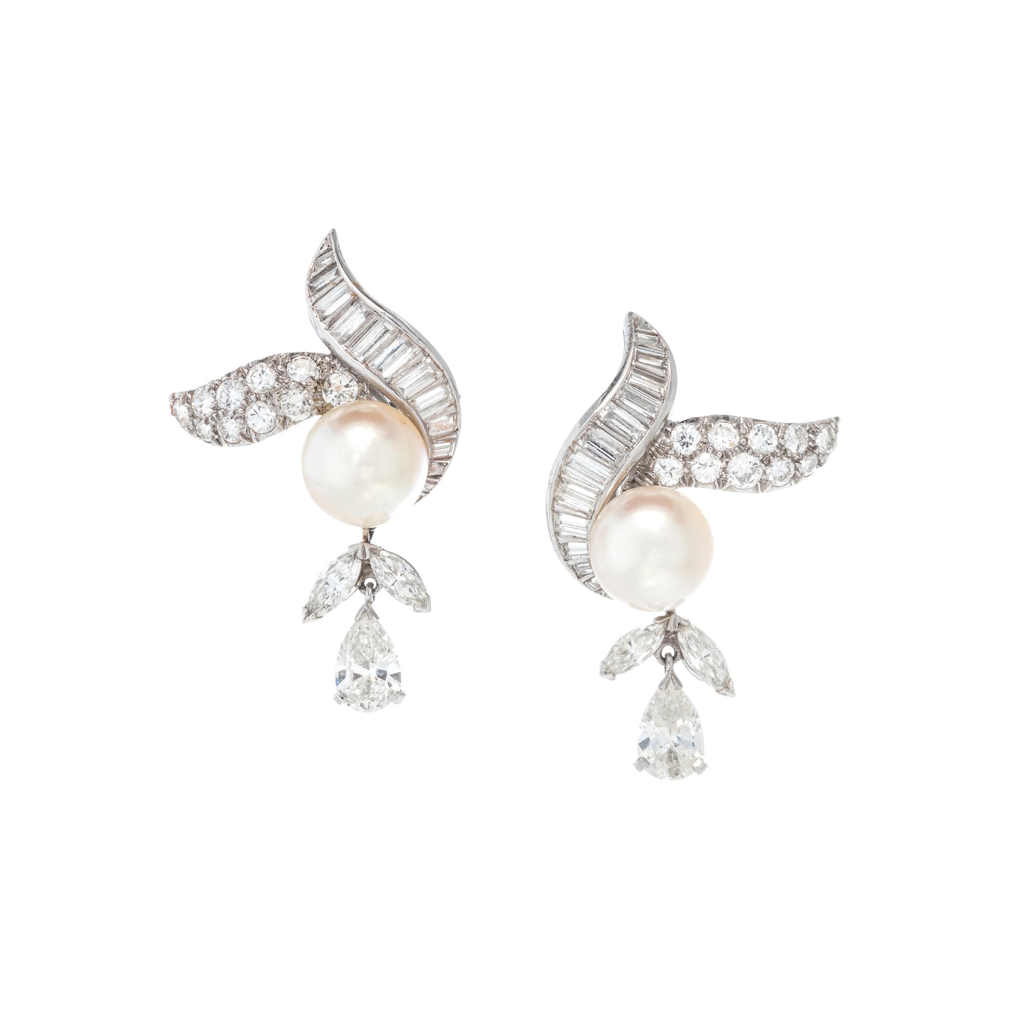 DIAMOND AND CULTURED PEARL EARCLIPS