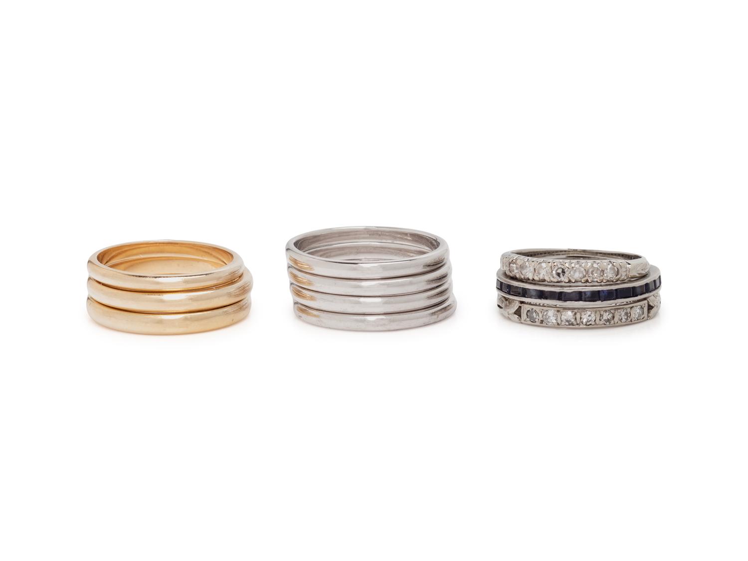 COLLECTION OF GOLD AND GEMSTONE BANDS