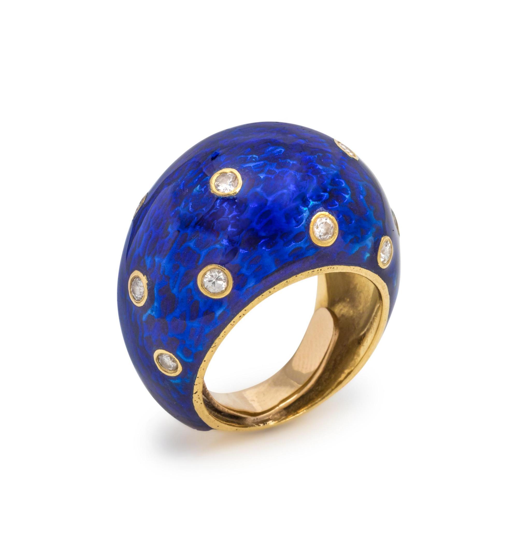 ENAMEL AND DIAMOND BOMBE RING