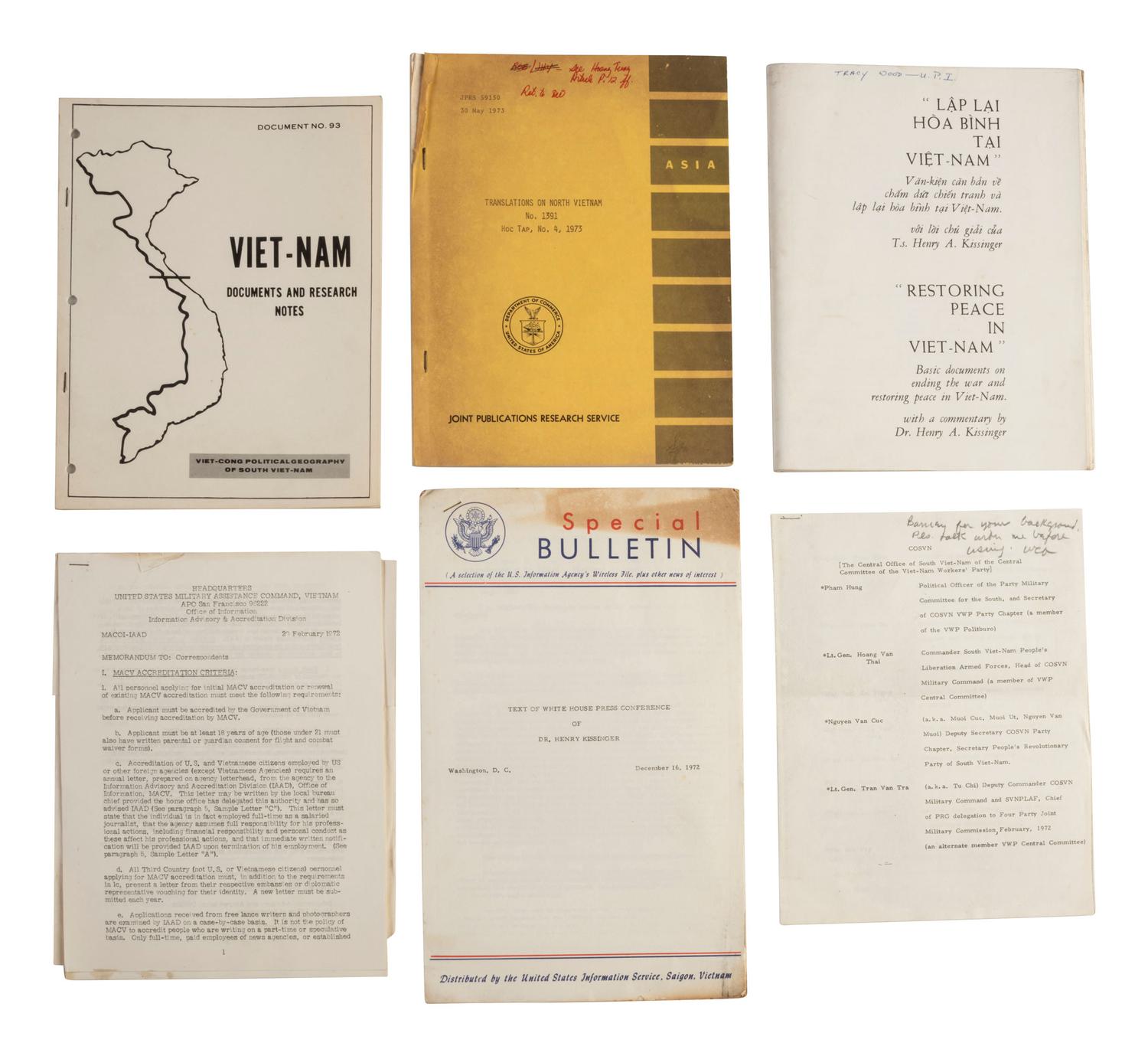 [VIETNAM WAR] - [WOMEN]. Vietnam War-era papers of Pulitzer Prize-winning combat journalist Tracy A. Wood (1943-2020), including documents related to the 1973 release of American POWs in Hanoi.