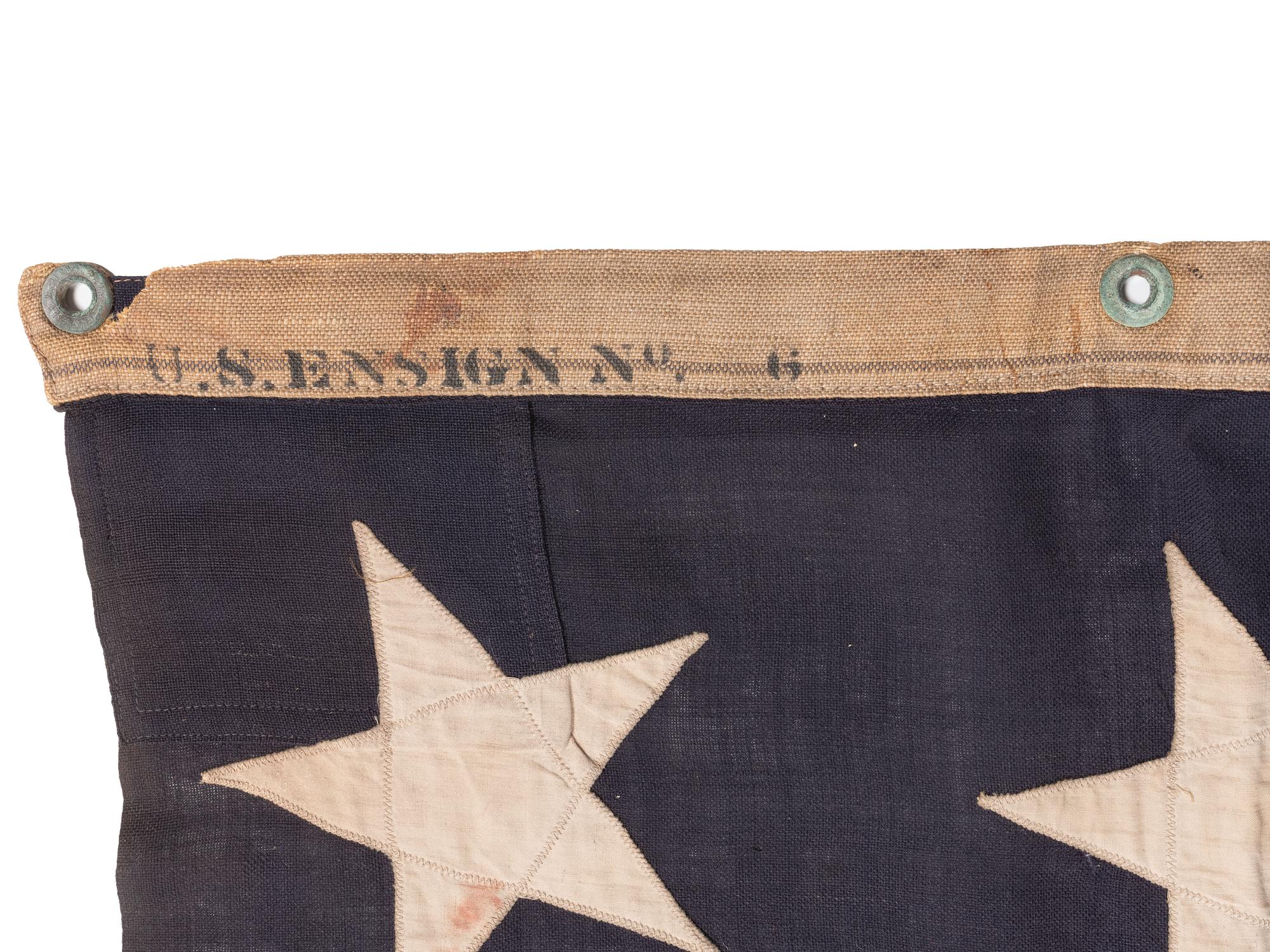 [FLAGS]. 13-star American Naval Ensign stamped "US Ensign No. 6, Navy Yard, New York." 1902.
